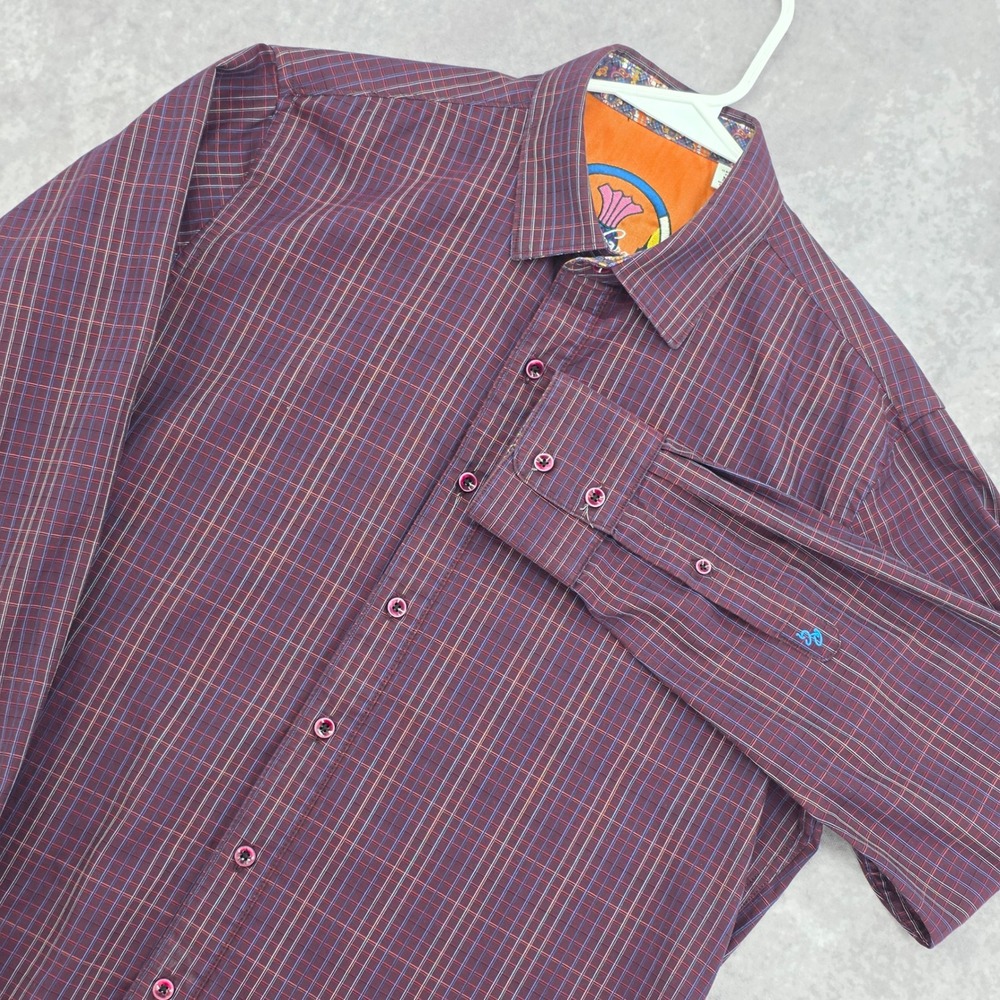 Robert Graham Mens Medium Long Sleeve Button Down Shirt Classic Burgundy Plaid